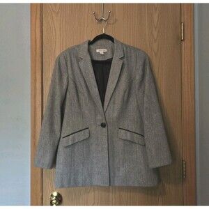 Coldwater Creek Womens Blazer Jacket Size 16 Herringbone Tweed Pockets 1 Button